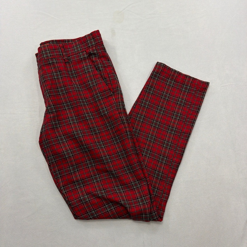 Run & Fly Trousers Red Tartan Plaid Slim Fit Punk Rock Mens Size 32